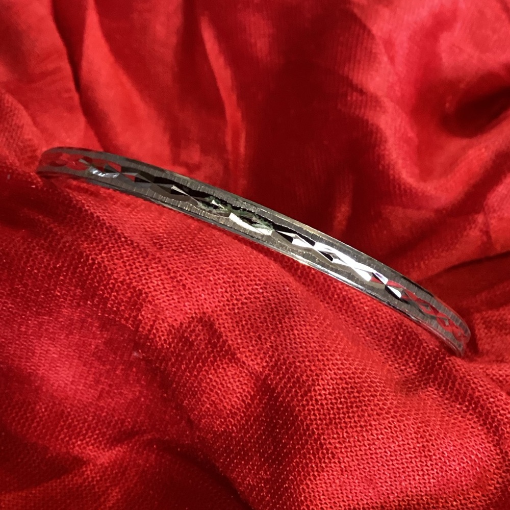 Vintage Crown Trifari Silver Etched Bangle Bracelet